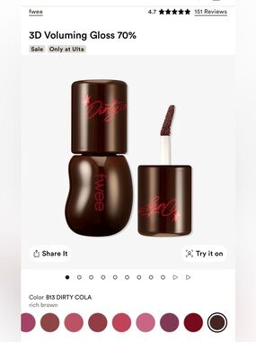 Fwee 3D Voluming Gloss 70% Dirty Cola Rich Brown NWT